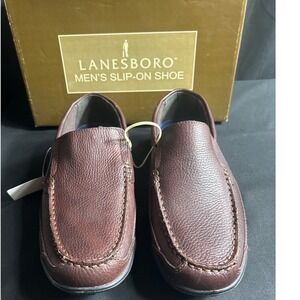 LANESBORO Mens Slip On Shoes Brown Leather Moc Toe Loafers Size 9.5